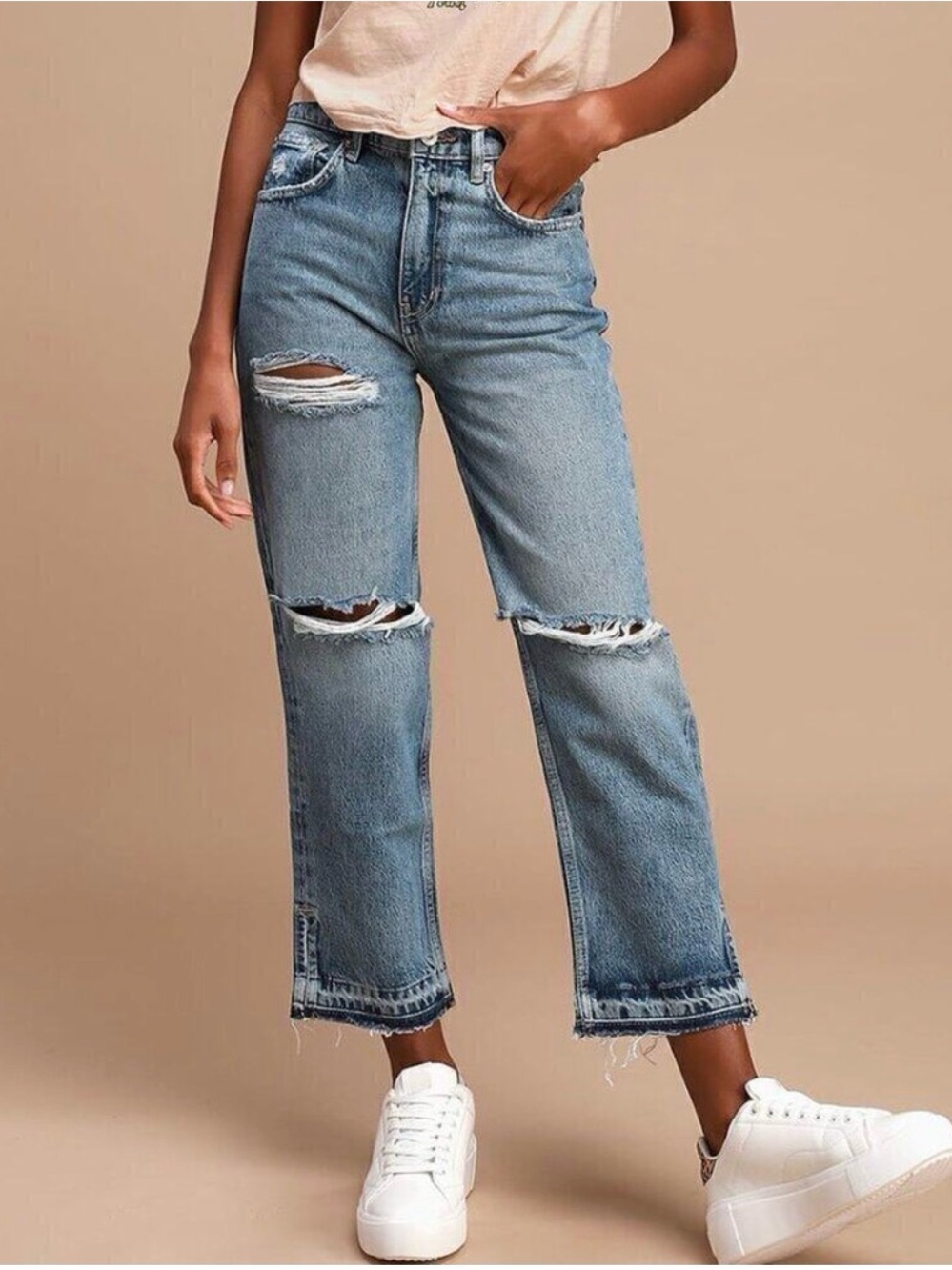 Free People We The Free Lita Jeans Size 24 Distressed Ripped Boyfriend Denim